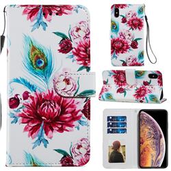 Peacock Flower Smooth Leather Phone Wallet Case for iPhone XS / iPhone X(5.8 inch)