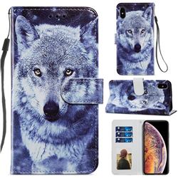 White Wolf Smooth Leather Phone Wallet Case for iPhone XS / iPhone X(5.8 inch)