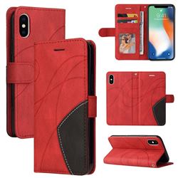 Luxury Two-color Stitching Leather Wallet Case Cover for iPhone XS / iPhone X(5.8 inch) - Red