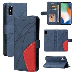 Luxury Two-color Stitching Leather Wallet Case Cover for iPhone XS / iPhone X(5.8 inch) - Blue