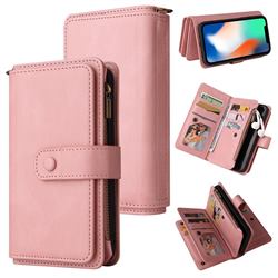 Luxury Multi-functional Zipper Wallet Leather Phone Case Cover for iPhone XS / iPhone X(5.8 inch) - Pink