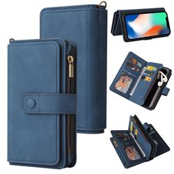 Luxury Multi-functional Zipper Wallet Leather Phone Case Cover for iPhone XS / iPhone X(5.8 inch) - Blue