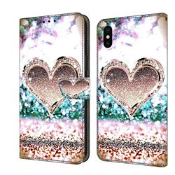 Pink Diamond Heart Crystal PU Leather Protective Wallet Case Cover for iPhone XS / iPhone X(5.8 inch)