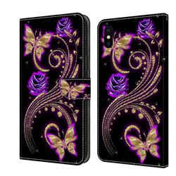 Purple Flower Butterfly Crystal PU Leather Protective Wallet Case Cover for iPhone XS / iPhone X(5.8 inch)