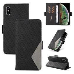 Grid Pattern Splicing Protective Wallet Case Cover for iPhone XS / iPhone X(5.8 inch) - Black