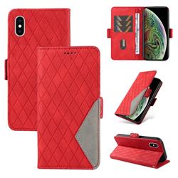 Grid Pattern Splicing Protective Wallet Case Cover for iPhone XS / iPhone X(5.8 inch) - Red