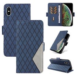 Grid Pattern Splicing Protective Wallet Case Cover for iPhone XS / iPhone X(5.8 inch) - Blue
