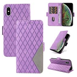 Grid Pattern Splicing Protective Wallet Case Cover for iPhone XS / iPhone X(5.8 inch) - Purple