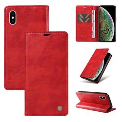 YIKATU Litchi Card Magnetic Automatic Suction Leather Flip Cover for iPhone XS / iPhone X(5.8 inch) - Bright Red