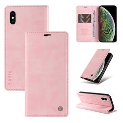 YIKATU Litchi Card Magnetic Automatic Suction Leather Flip Cover for iPhone XS / iPhone X(5.8 inch) - Pink