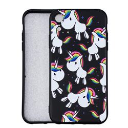 Rainbow Unicorn 3D Embossed Relief Black Soft Back Cover for iPhone Xr (6.1 inch)