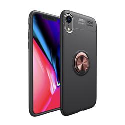 Auto Focus Invisible Ring Holder Soft Phone Case for iPhone Xr (6.1 inch) - Black Gold