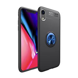Auto Focus Invisible Ring Holder Soft Phone Case for iPhone Xr (6.1 inch) - Black Blue