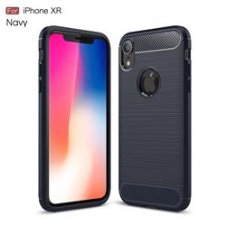 Luxury Carbon Fiber Brushed Wire Drawing Silicone TPU Back Cover for iPhone Xr (6.1 inch) - Navy