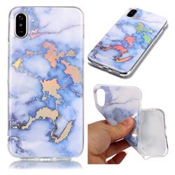 Color Plating Marble Pattern Soft TPU Case for iPhone Xr (6.1 inch) - Blue
