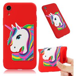 Rainbow Unicorn Soft 3D Silicone Case for iPhone Xr (6.1 inch) - Red