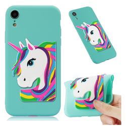 Rainbow Unicorn Soft 3D Silicone Case for iPhone Xr (6.1 inch) - Sky Blue