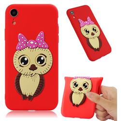 Bowknot Girl Owl Soft 3D Silicone Case for iPhone Xr (6.1 inch) - Red