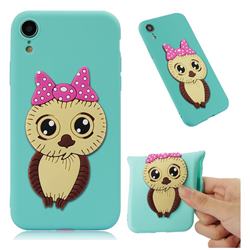 Bowknot Girl Owl Soft 3D Silicone Case for iPhone Xr (6.1 inch) - Sky Blue