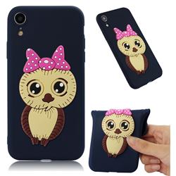 Bowknot Girl Owl Soft 3D Silicone Case for iPhone Xr (6.1 inch) - Navy