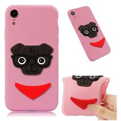 Glasses Dog Soft 3D Silicone Case for iPhone Xr (6.1 inch) - Pink