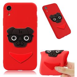 Glasses Dog Soft 3D Silicone Case for iPhone Xr (6.1 inch) - Red