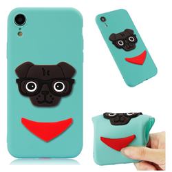 Glasses Dog Soft 3D Silicone Case for iPhone Xr (6.1 inch) - Sky Blue