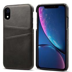 Suteni Retro Classic Card Slots Calf Leather Coated Back Cover for iPhone Xr (6.1 inch) - Black