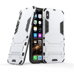 Armor Premium Tactical Grip Kickstand Shockproof Dual Layer Rugged Hard Cover for iPhone Xr (6.1 inch) - Silver