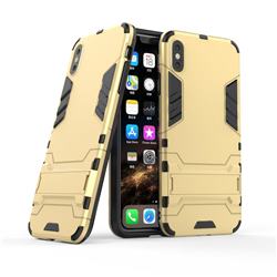 Armor Premium Tactical Grip Kickstand Shockproof Dual Layer Rugged Hard Cover for iPhone Xr (6.1 inch) - Golden