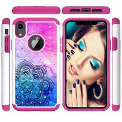 Colored Mandala Studded Rhinestone Bling Diamond Shock Absorbing Hybrid Defender Rugged Phone Case Cover for iPhone Xr (6.1 inch)