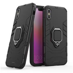 Black Panther Armor Metal Ring Grip Shockproof Dual Layer Rugged Hard Cover for iPhone Xr (6.1 inch) - Black