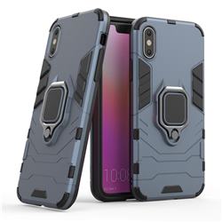 Black Panther Armor Metal Ring Grip Shockproof Dual Layer Rugged Hard Cover for iPhone Xr (6.1 inch) - Blue