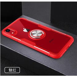 Acrylic Glass Carbon Invisible Ring Holder Phone Cover for iPhone Xr (6.1 inch) - Charm Red