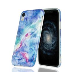Blue Starry Sky Marble Clear Bumper Glossy Rubber Silicone Phone Case for iPhone Xr (6.1 inch)