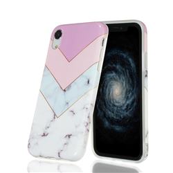 Stitching Pink Marble Clear Bumper Glossy Rubber Silicone Phone Case for iPhone Xr (6.1 inch)