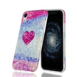 Glitter Rose Heart Marble Clear Bumper Glossy Rubber Silicone Phone Case for iPhone Xr (6.1 inch)