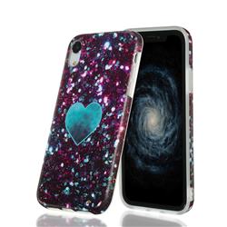 Glitter Green Heart Marble Clear Bumper Glossy Rubber Silicone Phone Case for iPhone Xr (6.1 inch)