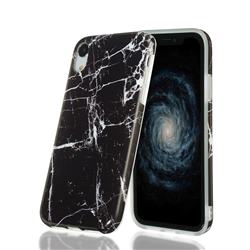 Black Stone Marble Clear Bumper Glossy Rubber Silicone Phone Case for iPhone Xr (6.1 inch)