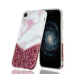 Stitching Rose Marble Clear Bumper Glossy Rubber Silicone Phone Case for iPhone Xr (6.1 inch)