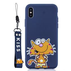 Blue Cute Cat Soft Kiss Candy Hand Strap Silicone Case for iPhone Xr (6.1 inch)