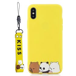 Yellow Bear Family Soft Kiss Candy Hand Strap Silicone Case for iPhone Xr (6.1 inch)