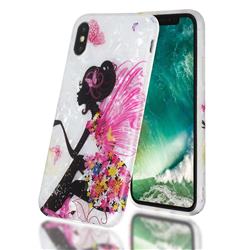 Flower Butterfly Girl Shell Pattern Clear Bumper Glossy Rubber Silicone Phone Case for iPhone Xr (6.1 inch)