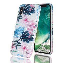 Flowers and Leaves Shell Pattern Clear Bumper Glossy Rubber Silicone Phone Case for iPhone Xr (6.1 inch)