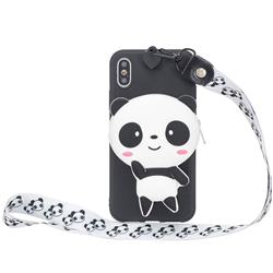 White Panda Neck Lanyard Zipper Wallet Silicone Case for iPhone Xr (6.1 inch)