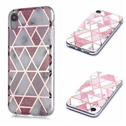Pink Rhombus Galvanized Rose Gold Marble Phone Back Cover for iPhone Xr (6.1 inch)