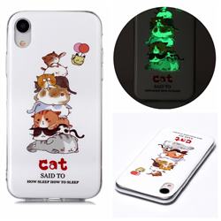 Cute Cat Noctilucent Soft TPU Back Cover for iPhone Xr (6.1 inch)