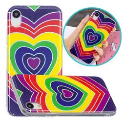 Rainbow Heart Painted Galvanized Electroplating Soft Phone Case Cover for iPhone Xr (6.1 inch)