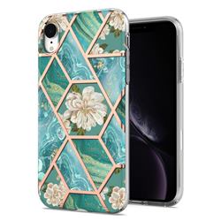 Blue Chrysanthemum Marble Electroplating Protective Case Cover for iPhone Xr (6.1 inch)