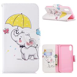 Umbrella Elephant Leather Wallet Case for iPhone Xr (6.1 inch)
